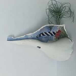 Hand-painted Conch Shell With Lighthouse Scene